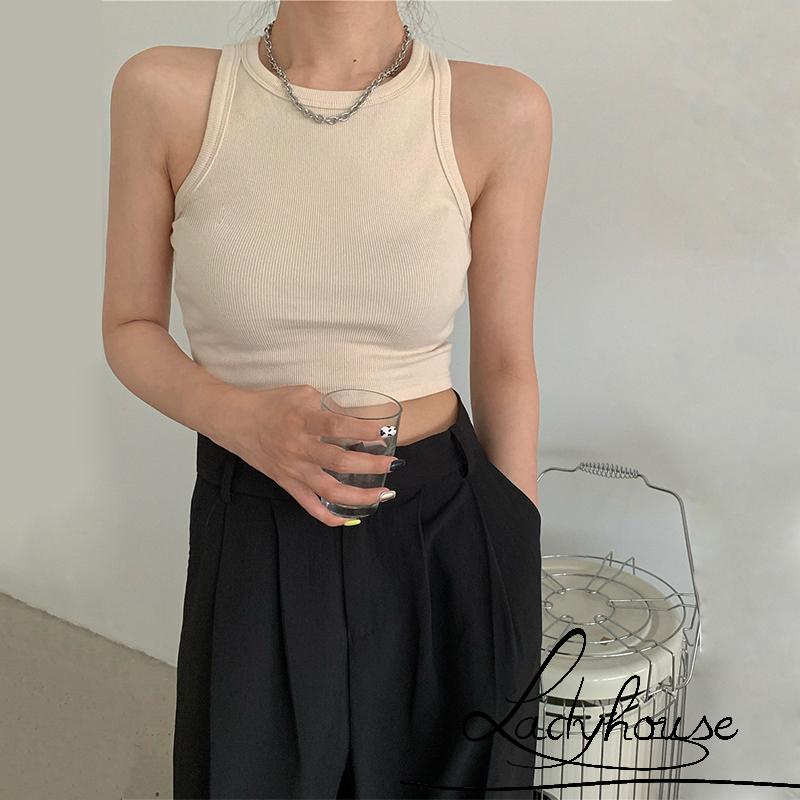 Áo croptop sát nách cổ tròn màu sắc đơn giản dành cho nữ