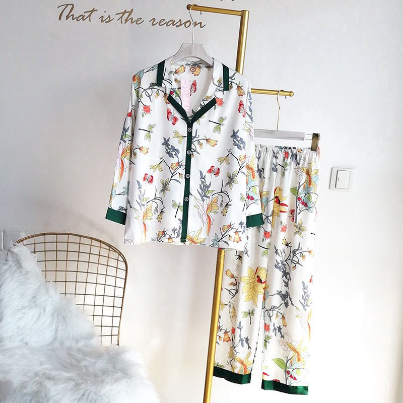 Set đồ ngủ tay dài vải phi bóng thoải mái thời trang nữ dễ thương pr6r