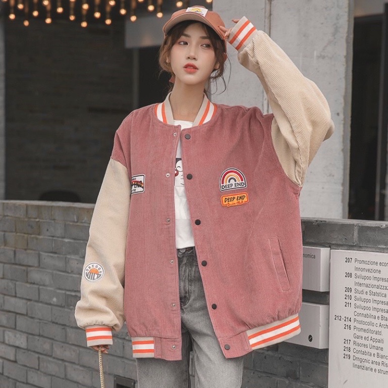 Km Áo Bomber/ Áo khoác nhung tăm Cầu Vồng DeepEnd cúc bấm nam nữ MND sỉ ib