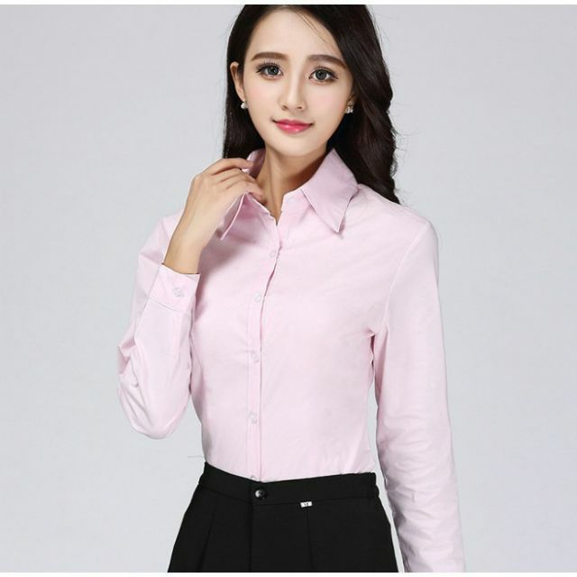 Áo sơ mi nữ màu hồng phấn form nhỏ HÀNG SHOP VẢI KATE Ý ĐẸP