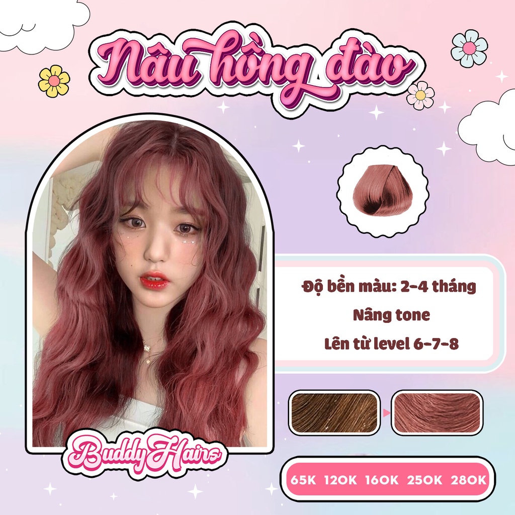 Thuốc nhuộm tóc NÂU HỒNG ĐÀO / NÂU HỒNG không cần dùng thuốc tẩy tóc buddyhairs tặng kèm găng tay tiện lợi