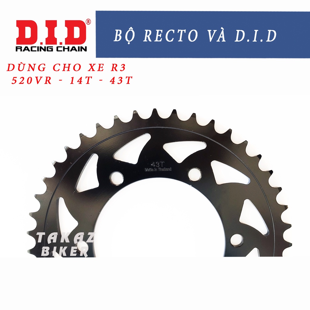 B4  Sên Nhông Đĩa Motor Recto và Sên Phốt 520RV ORing Vàng DID Dùng Cho Xe Yamaha R3