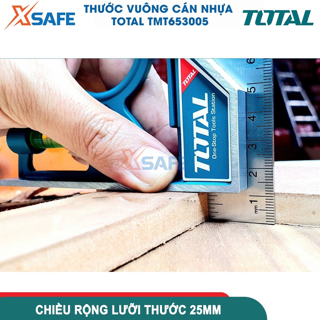 Thước eke vuông đo góc kèm thước thủy TOTAL TMT653005 300mm kẽm công nghiệp không gỉ, nút khóa từ tính điều chỉnh