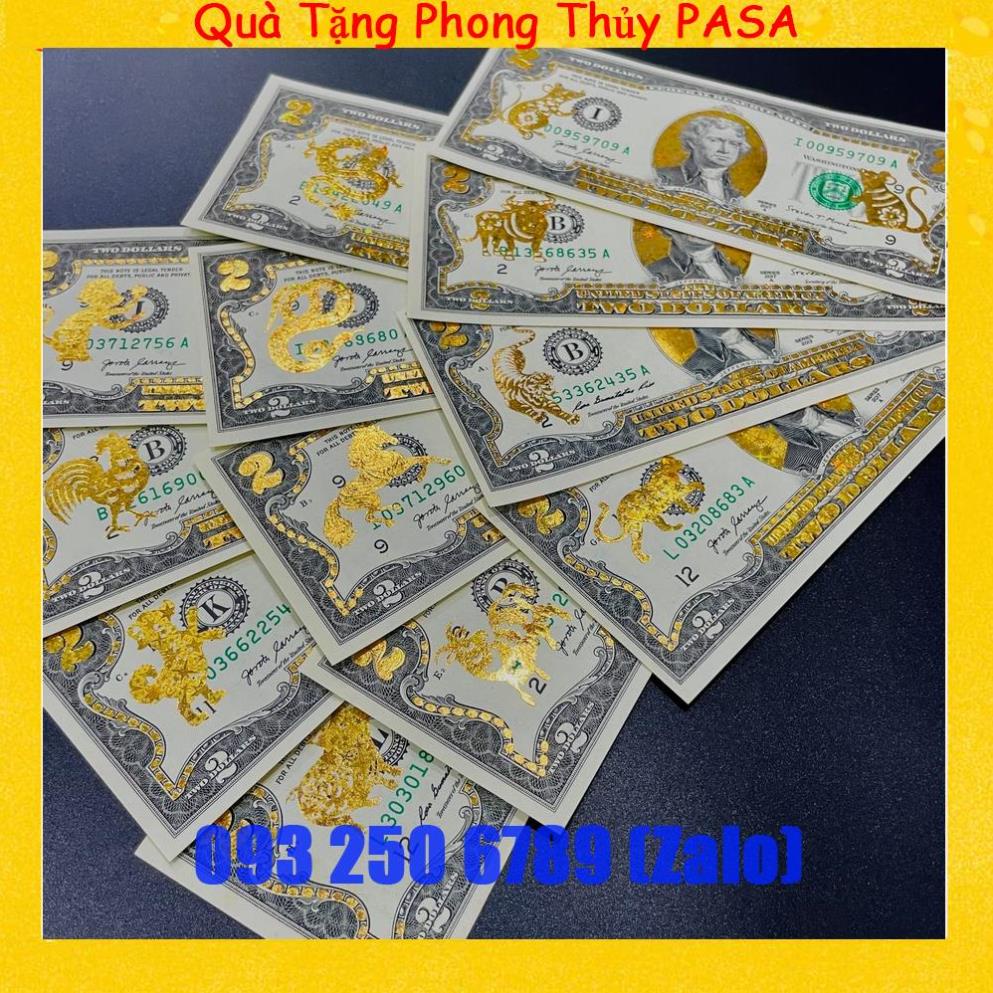 Tờ 2 Đô, 2 USD In Hình 12 Con Giáp Mạ Vàng 3D Kỷ Niệm Làm Quà Tặng, Sưu Tầm, Trang Trí