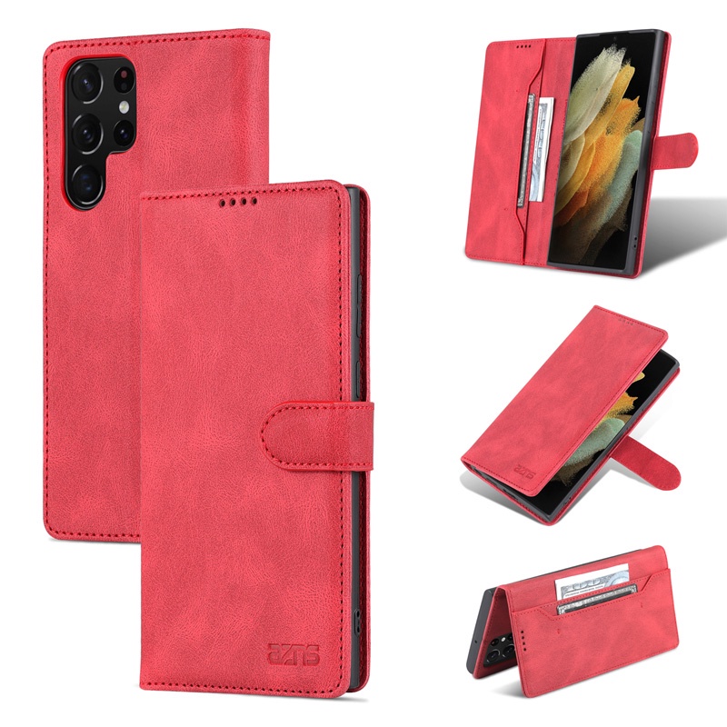 Bao da điện thoại PU mềm tích hợp ví cho Samsung Galaxy S22 Ultra S22+ S22 Plus