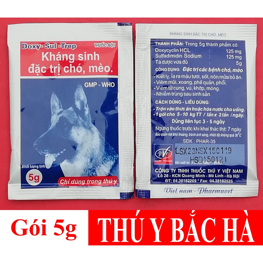 Hanpet.GV- 1 gói Doxy- Sul- Trep 5g cao cấp chuyên dùng cho chó và mèo