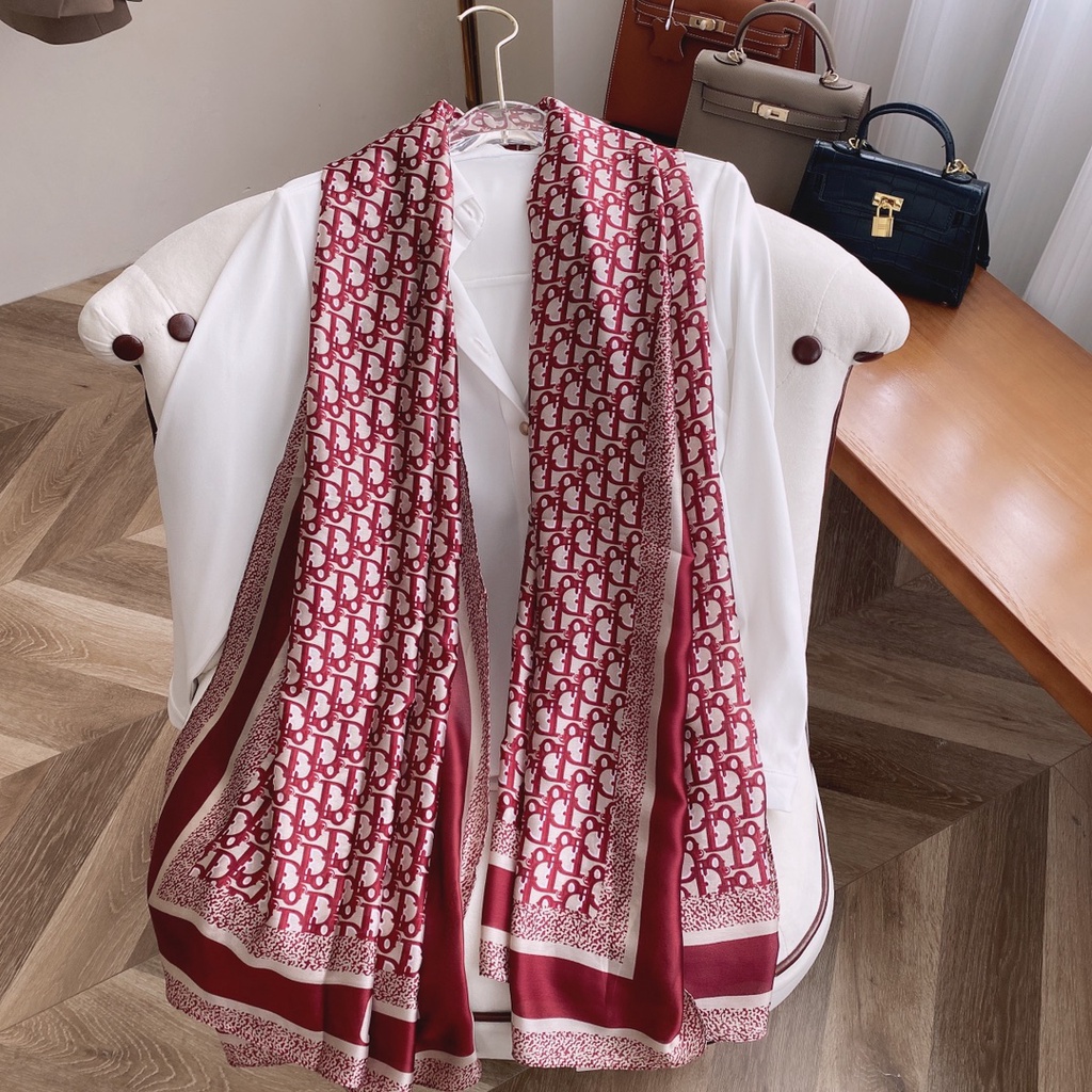 Khăn Quàng Cổ Chống Nắng Bằng Lụa In Chữ D Sang Trọng Thời Trang Đi Biển Hàng Mới 2022