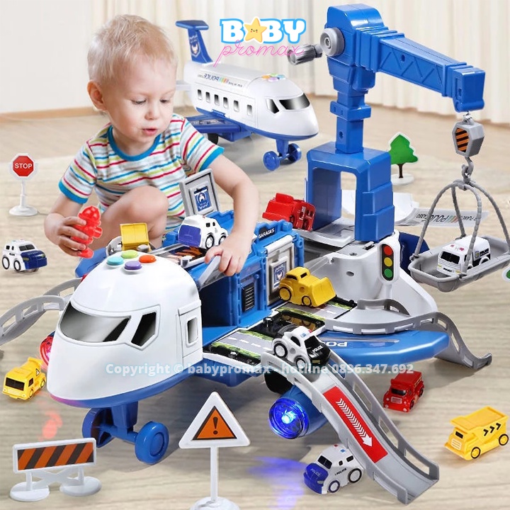 Đồ chơi Máy Bay Biến Hình, oto biến hình Phát Nhạc Kèm nhiều ô tô cảnh sát, cứu hoả siêu đẹp kích cỡ lớn cho trẻ em