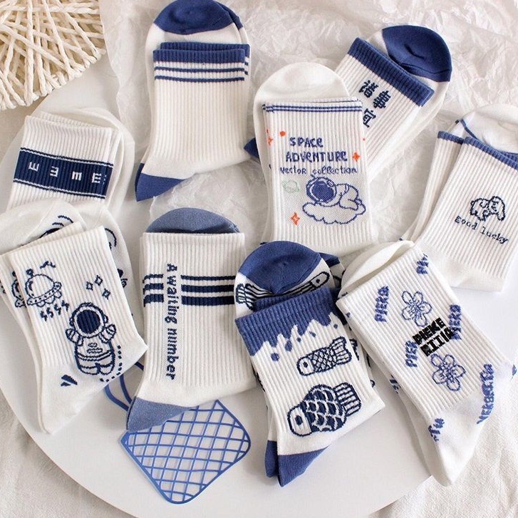 Tất Vớ cotton nam nữ cổ cao họa tiết dễ thương thời trang phong cách Hàn Quốc