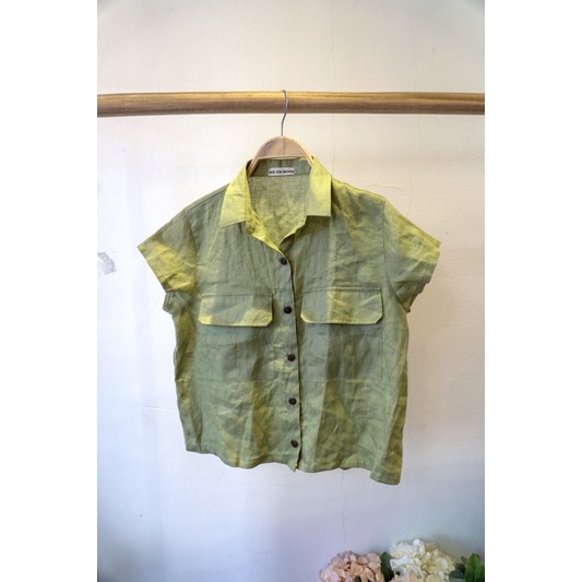 Áo croptop tay ngắn có túi Linen Tưng premium- Nhà Của Moon