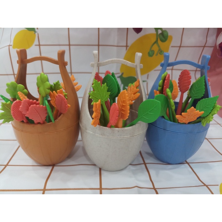 Bộ xiên hoa quả lúa mạch cao cấp rất xinh xắn, Nĩa xiên trái cây bằng nhựa