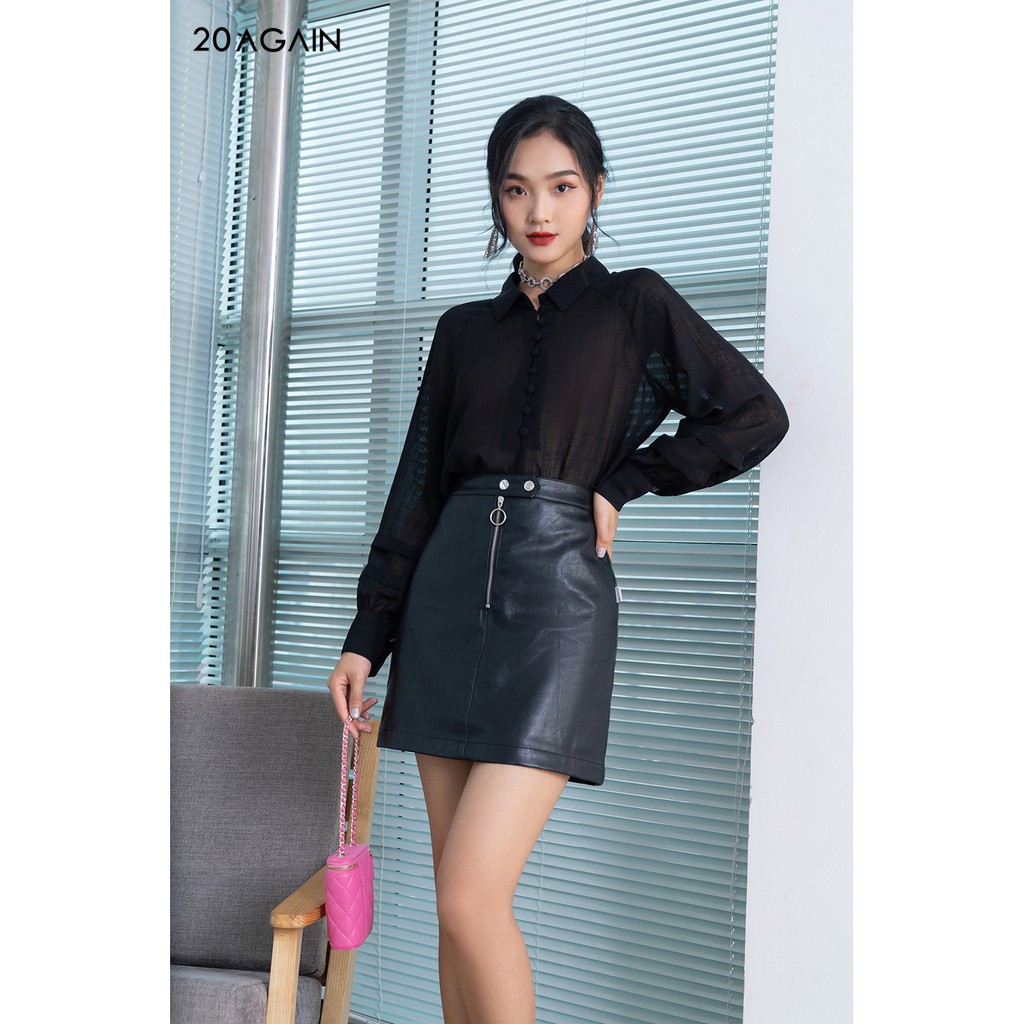 Áo sơ mi dài tay khuyết dây cổ 20AGAIN ASA0991 | BigBuy360 - bigbuy360.vn