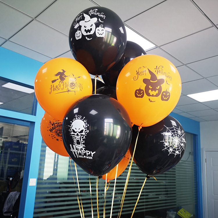 Set 10/ 14 bong bóng màu cam/ đen trang trí halloween