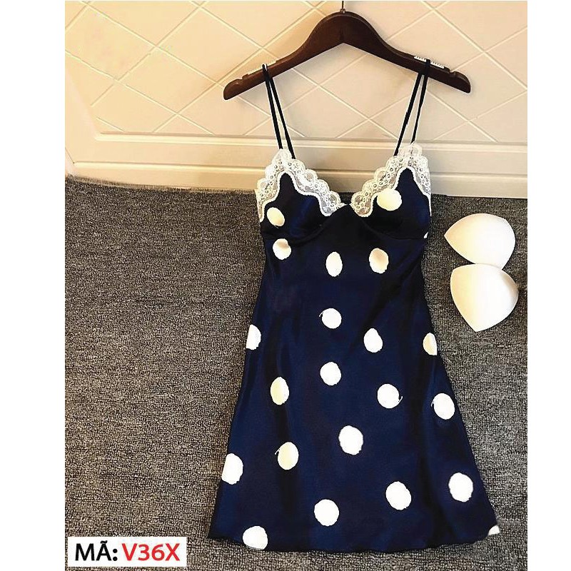 HISEXY Đầm Ngủ Chấm Bi Liền Thân Mặc Nhà Lụa Satin Cao Cấp (Kèm Video Thậ) | BigBuy360 - bigbuy360.vn