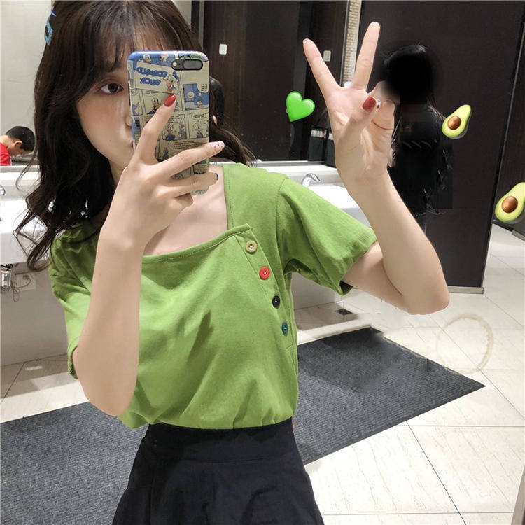 B&amp;G Áo Thun Ngắn Tay Dáng Rộng Cài Nút Phong Cách Hàn Quốc Thời Trang Cho Nữ Áo phông Nữ JL-TX-127