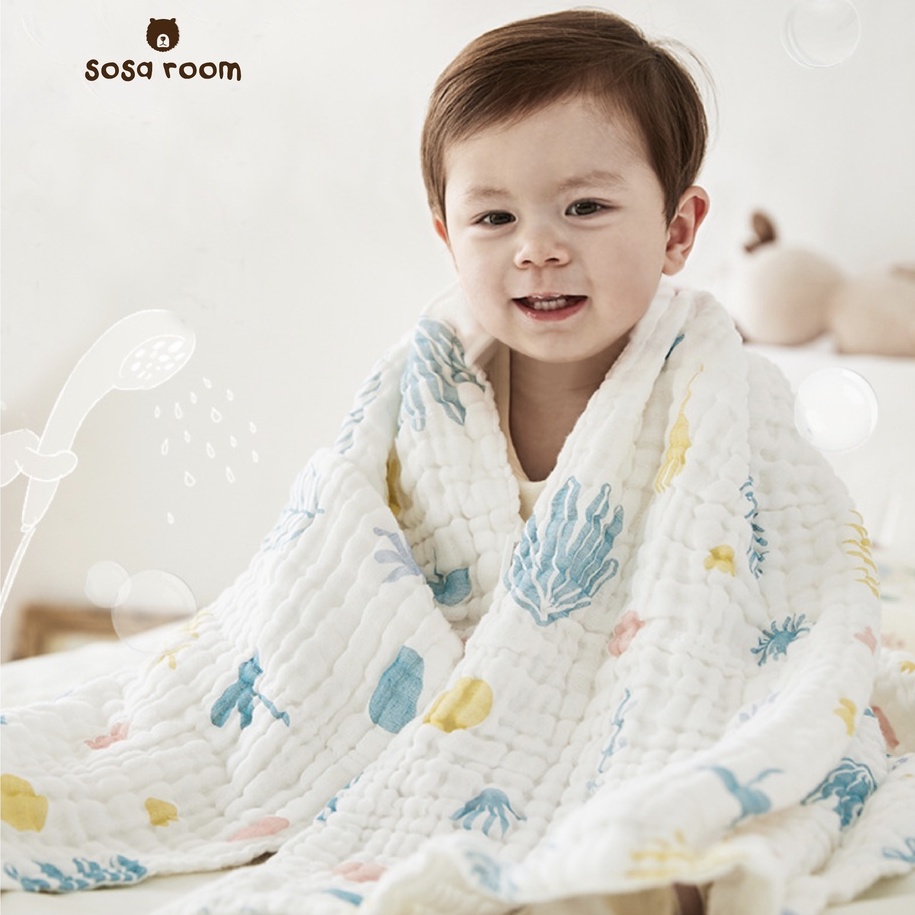 Chăn mền vải sợi gạc 6 lớp Muslin cho bé, siêu mềm