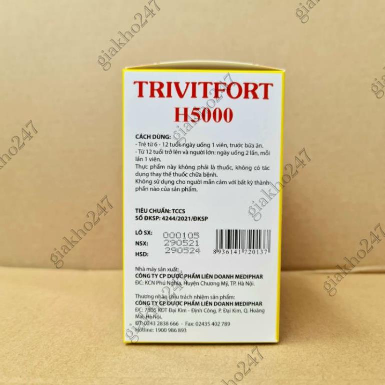 TRIVITFORT H5000 giúp bổ sung vitamin B1, B6, B12 cho cơ thể HỘP 100 VIÊN