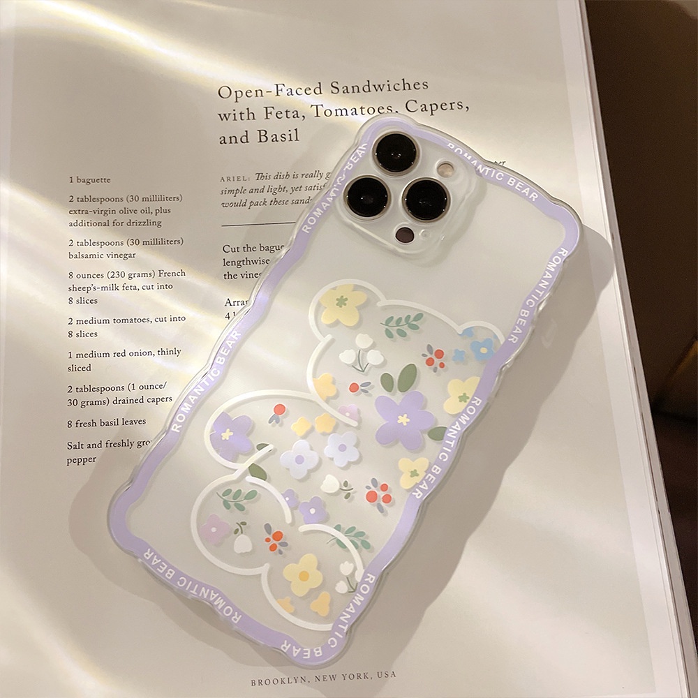 Ốp lưng iphone Ốp Điện Thoại Trong Suốt Họa Tiết Gấu Và Hoa Xinh Xắn Cho iphone15/13pro max 11 XR xs x 7/8/PLUS/12/XR/XSMAX Dinuo case