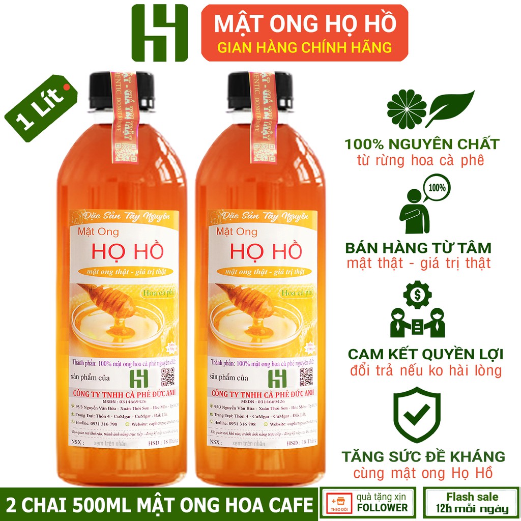 1 lít mật ong hoa cafe nguyên chất - Mật ong Họ Hồ - mật ong tăng sức đề kháng, hỗ trợ tăng cân