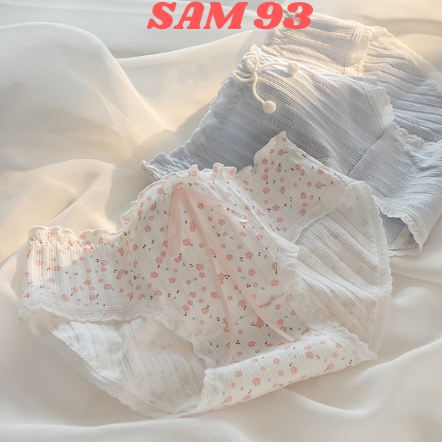 Quần Lót Nữ Cotton Thông Hơi Kháng Khuẩn, Họa Tiết Dễ Thương 💖FREESHIP💖 Quần Lót Gân Tăm Viền Ren Cao Cấp - SAM93 Q03