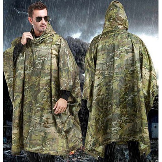 Áo mưa cánh dơi (xẻ tà) vải dù cao cấp rằn ri lính Mỹ - VLOC-AMD-US (Màu rằn ri)