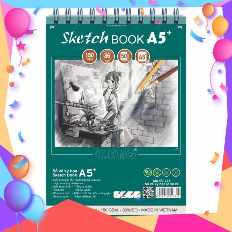 [Sổ lò xo đẹp xinh ] Sổ vẽ ký họa Sketch 50 tờ A5+ 150GSM; MS: 771