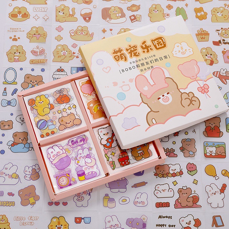 Set 100 Miếng Dán PET Trong Suốt Chống Thấm Nước Họa Tiết Hoạt Hình Dễ Thương