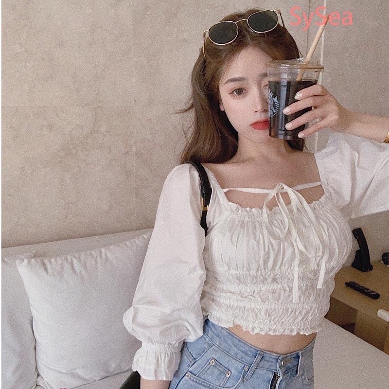 Áo Croptop Trắng Nhún Thân Siêu Xinh