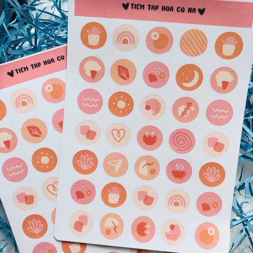 Bộ sticker/decal dán Coral Pink - hồng cam/ trang trí sổ,bullet journal,craft book/dán thiệp -tiemtaphoacona