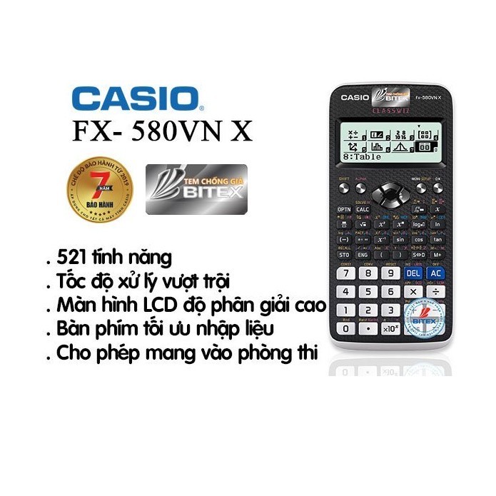 Casio FX 580VN Máy Tính Khoa Học Casio FX-580VN X - Được Mang Phòng Thi - BH 7 Năm - Bitex Bình Tây Phân Phối Chính Hãng