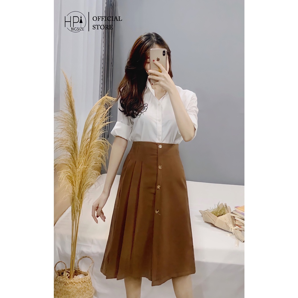 Chân Váy Xòe Dáng Dài Xếp Ly Dài 3 Cúc Dọc Cho Nữ HP TT-HOT,msf 86