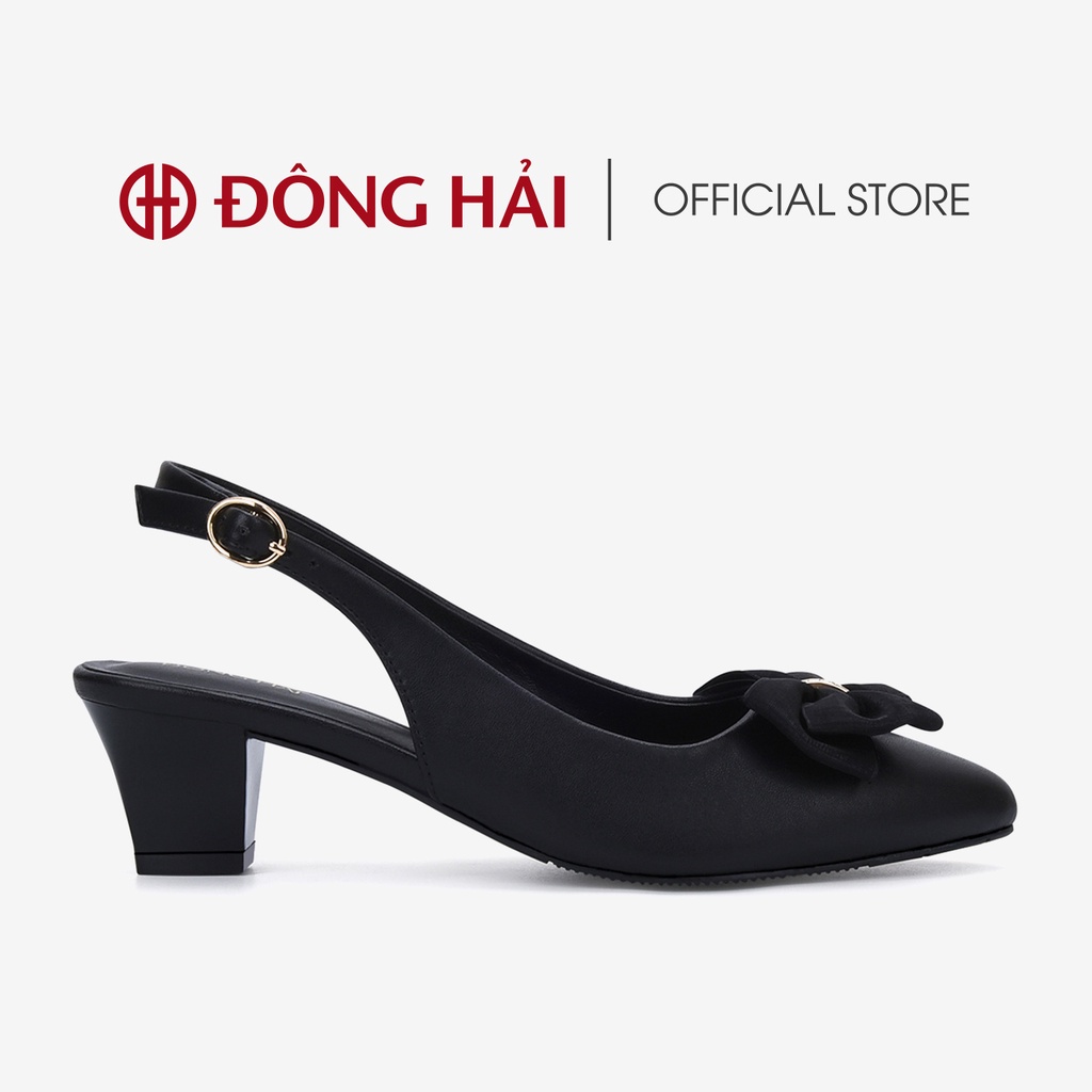Giày cao gót nữ Đông Hải thiết kế sling back mũi nhọn đính nơ đôi gót vuông 5cm thanh lịch - G81H6