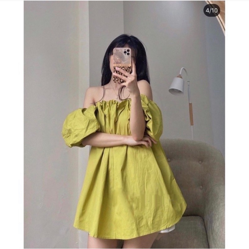 Đầm Trễ Vai 2 Lớp Màu Hot Trend (Hàng Loại 1) Váy Xinh Dáng Xoè Babydoll Xanh, Hồng, Trắng