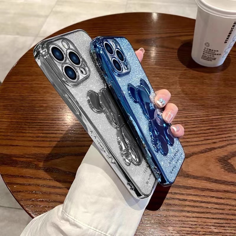 Ốp Điện Thoại iPhone 14 13 12 11 Pro max 14plus Silicon case ốp lưng điện thoại i phone 14 promax TPU Dẻo Tráng Gương Họa Tiết Chú Gấu Dễ Thương Cho iP 14 plus 13 12 11 14 Pro max