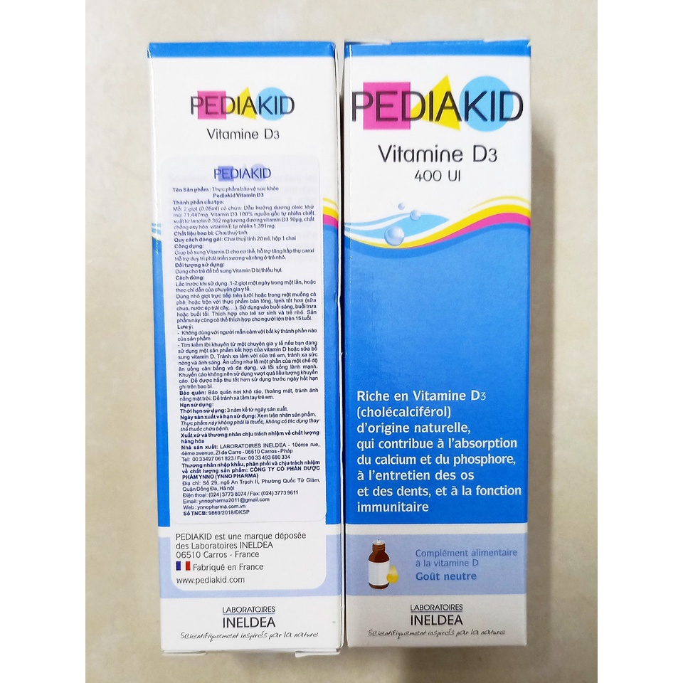 Bổ sung vitamin d cho bé Pediakid d3 400ui (Pháp).Giúp hấp thụ canxi cho trẻ nhỏ (Hàng chính hãng)
