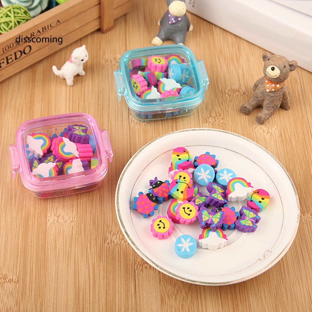 20Pcs/Box Cute Rainbow Butterfly Flower Rubber Eraser Kid Gift School Stationery