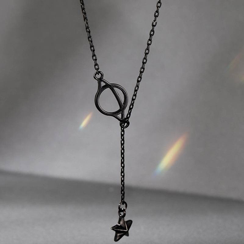 Vòng Cổ Choker Nữ Ngắn Mặt Hình Hành Tinh Vũ Trụ Màu Đen Phong Cách Punk Làm Quà Tặng Cho Nữ