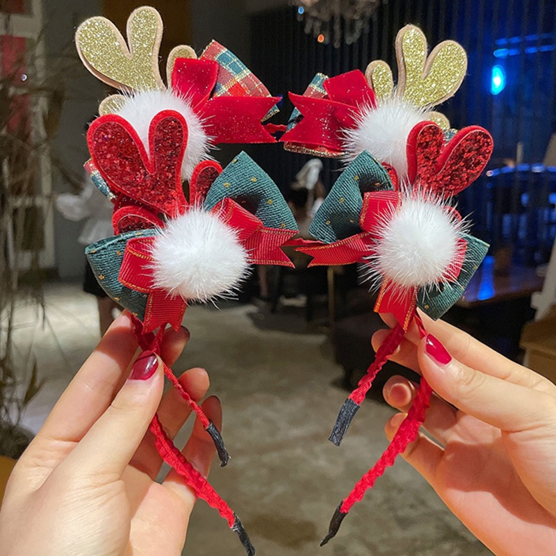 Flgo Băng Đô Giáng Sinh Đính Nơ Ruy Băng Ren Hình Gấu Bông / Hươu / Gấu Làm Đạo Cụ Chụp Ảnh Kỳ