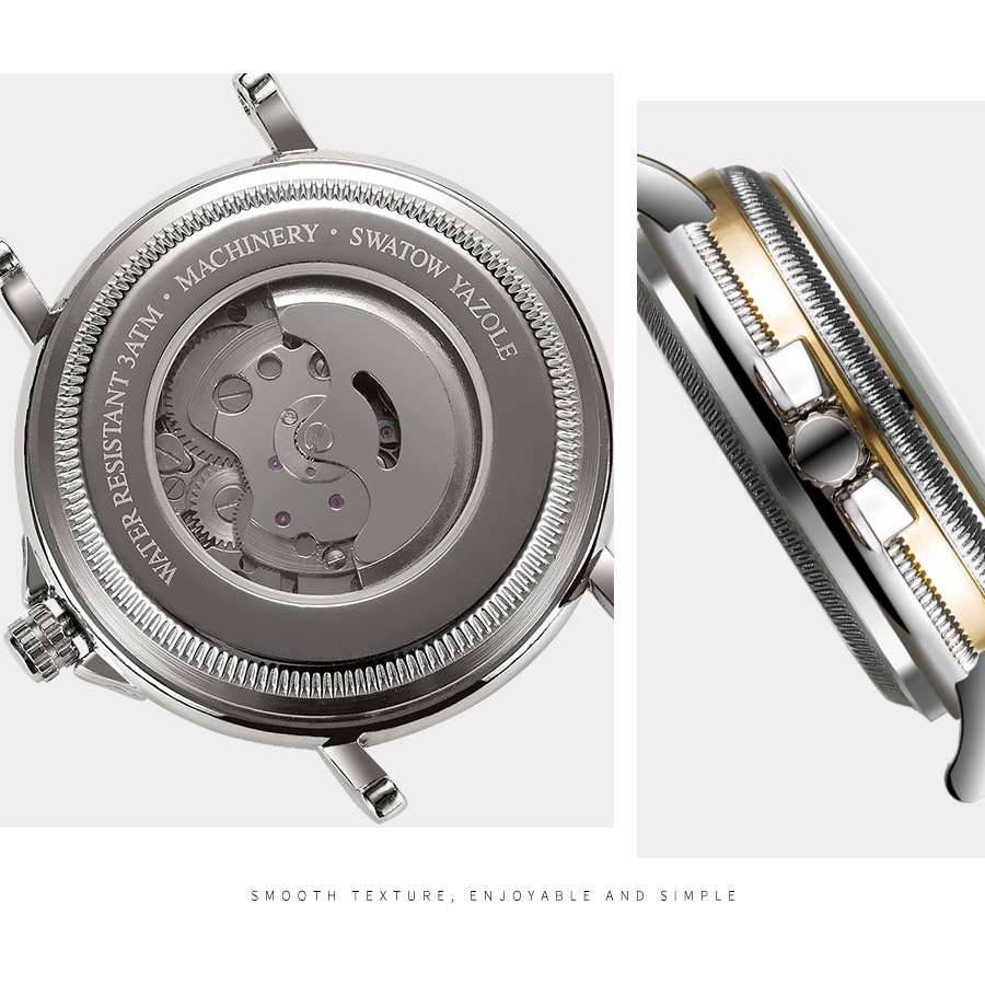 Đồng hồ cơ nam tự động automatic dây da chính hãng YAZOLE Y379 lộ máy sang trọng cao cấp | BigBuy360 - bigbuy360.vn