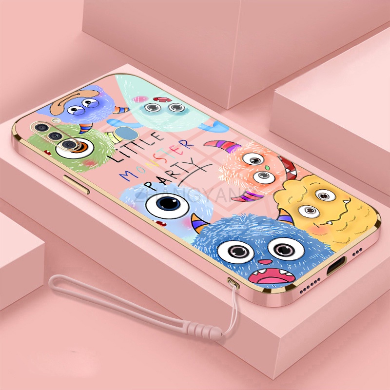 Ốp Điện Thoại TPU Dẻo Mạ Điện Họa Tiết Quái Vật Nhỏ Dễ Thương Kèm Dây Đeo Cho Samsung A11