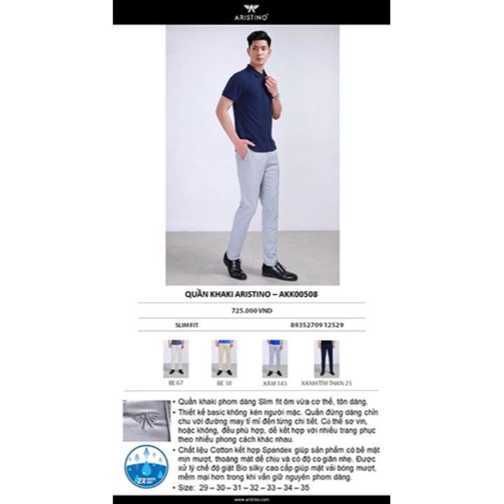 Quần dài Khaki Aristino AKK00508 dáng Slim fit màu be sáng