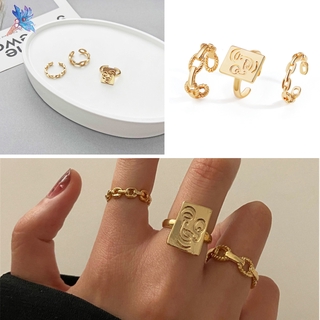 Bộ 3 nhẫn đeo khớp ngón tay size lớn hình / khuôn mặt cô gái cổ xưa màu vàng cho phụ nữ