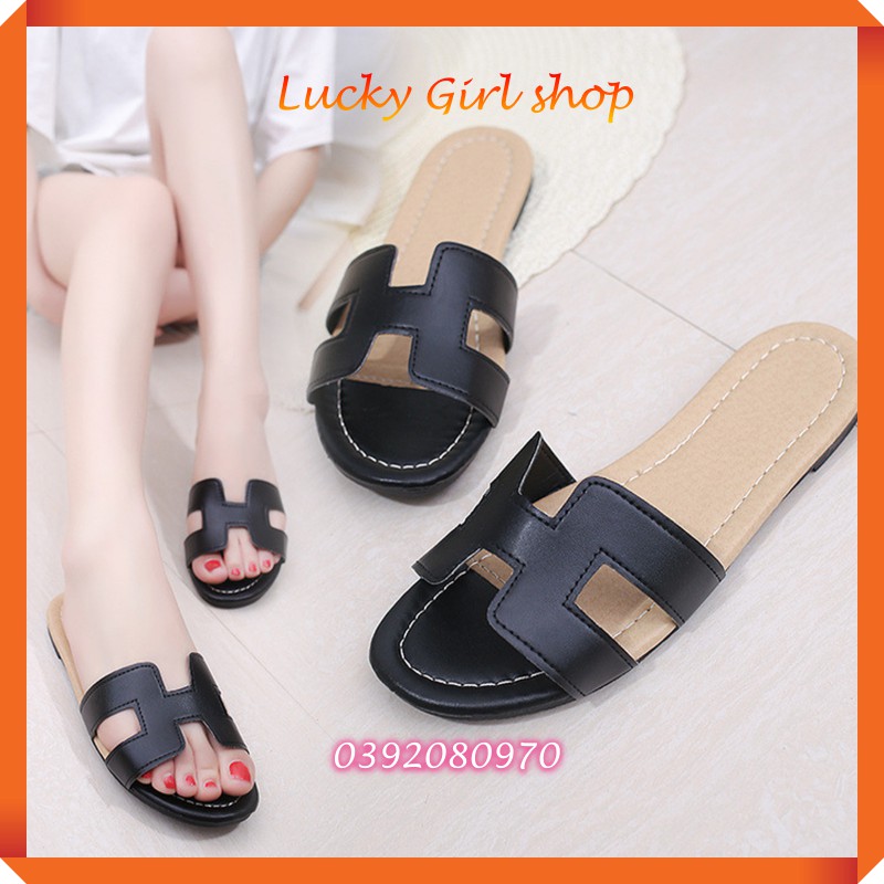 [CUỐI CÙNG] Dép Nữ Quai Ngang Chữ H Màu Den Thời Trang Hàn Quốc Size 36-37 - Hàng Nhập Quảng Châu - Lucky Girl shop