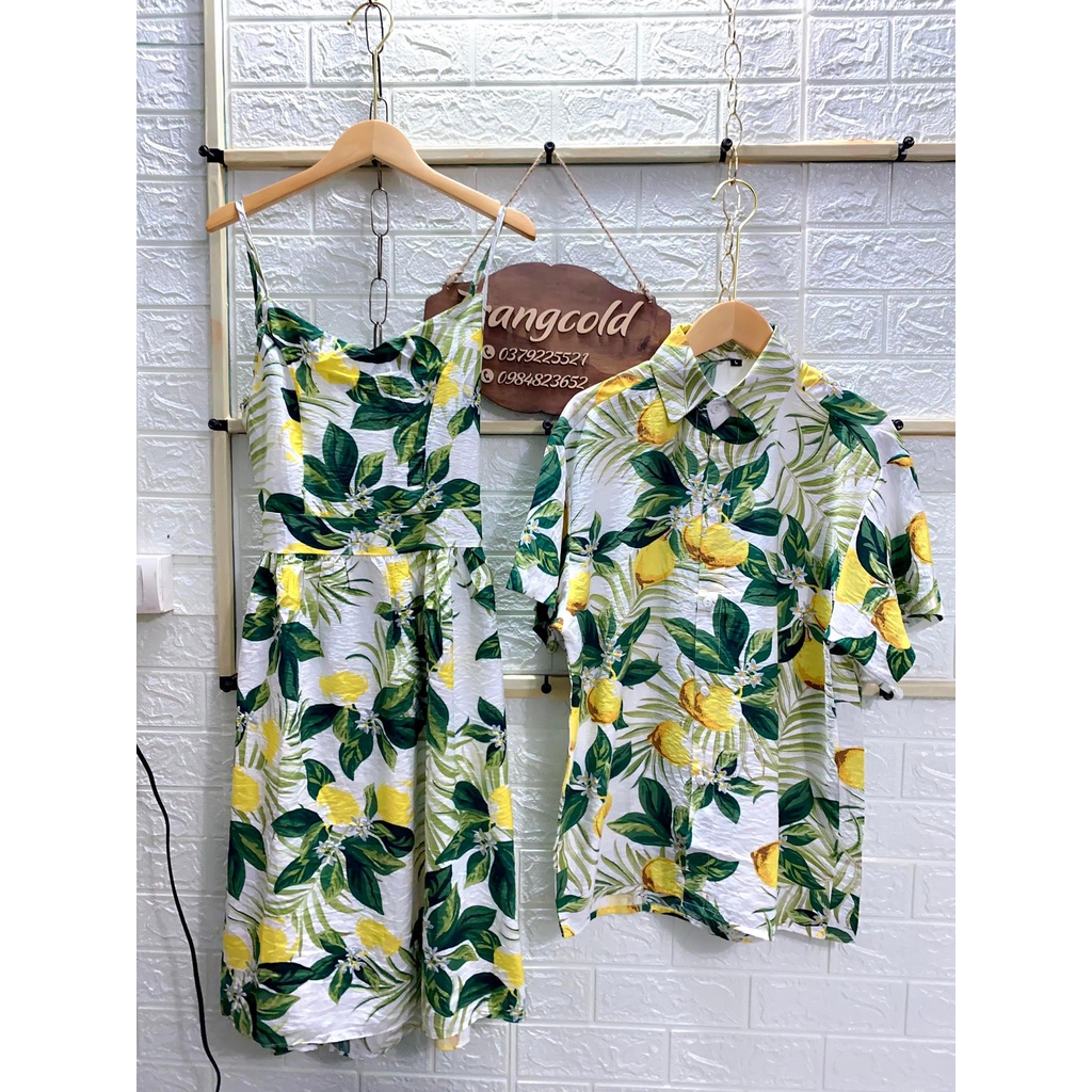 Set đôi váy + áo sơ mi hoa lá đi chơi đi biển (Ảnh thật shop tự chụp )