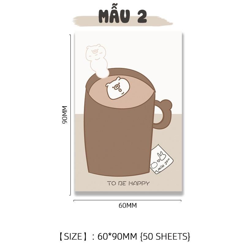 Tập 50 tờ giấy note ghi chú check list họa tiết động vật dễ thương 9x6cm GCG01
