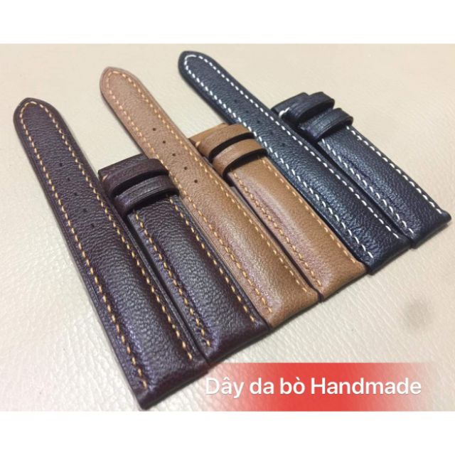 Dây đồng hồ da bò nhập handmade size 18 ,20 ,22