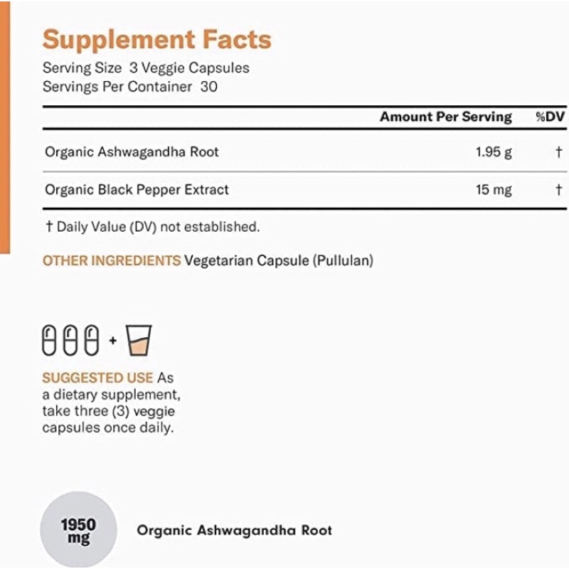 Viên nhân sâm hữu cơ liều cao Ấn Độ  Physician's Choice Organic Ashwagandha 1950mg 90v USA