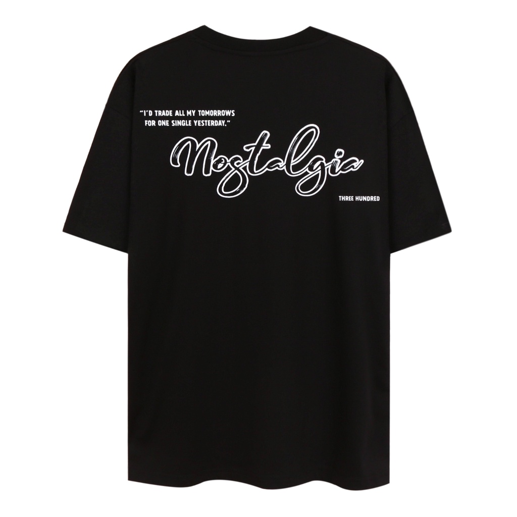 Áo Thun Đen In Chữ Nostalgia Màu Trắng Chất Liệu 100% Cotton Form Rộng Thoải Mái Unisex Nam Nữ