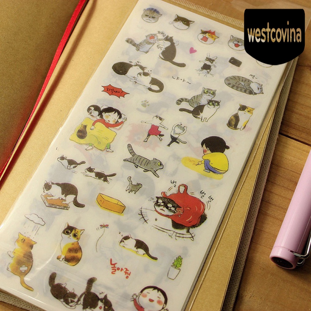 Phương Tây✎Set 6 Tấm Hình Dán Mèo Trong Suốt Trang Trí Nhật Ký