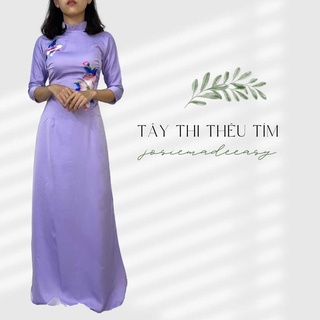Áo dài Tây Thi Tím Thêu Hoa Dày dặn - Áo dài truyền thống